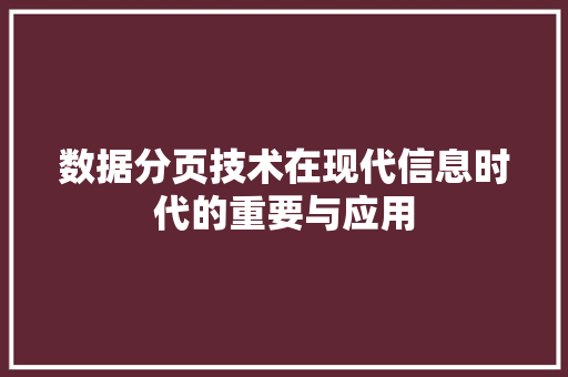 数据分页技术在现代信息时代的重要与应用  第1张