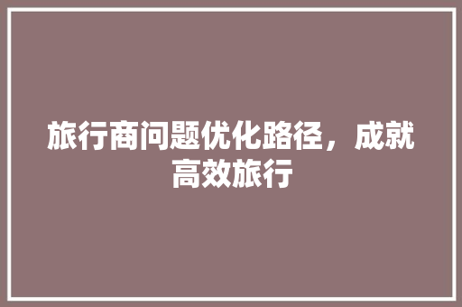 旅行商问题优化路径，成就高效旅行