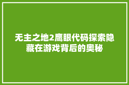 无主之地2鹰眼代码探索隐藏在游戏背后的奥秘