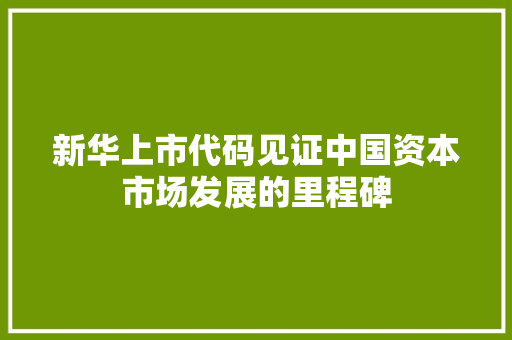 新华上市代码见证中国资本市场发展的里程碑