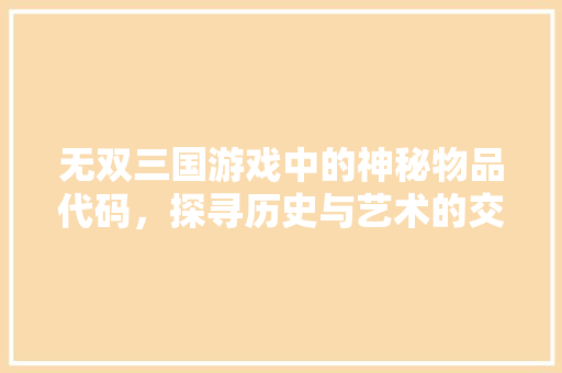无双三国游戏中的神秘物品代码，探寻历史与艺术的交融