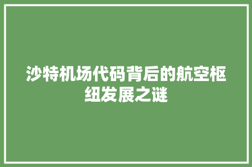 沙特机场代码背后的航空枢纽发展之谜