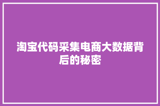 淘宝代码采集电商大数据背后的秘密