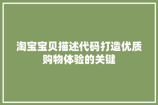 淘宝宝贝描述代码打造优质购物体验的关键