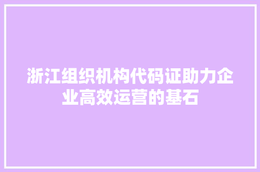 浙江组织机构代码证助力企业高效运营的基石
