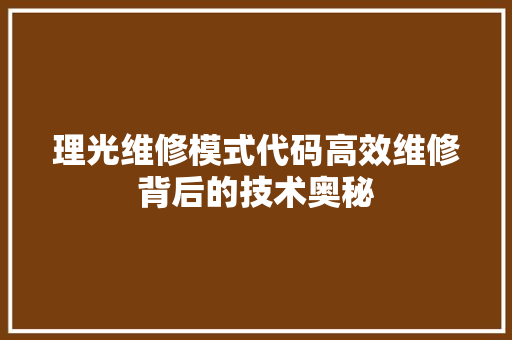 理光维修模式代码高效维修背后的技术奥秘