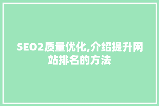 SEO2质量优化,介绍提升网站排名的方法