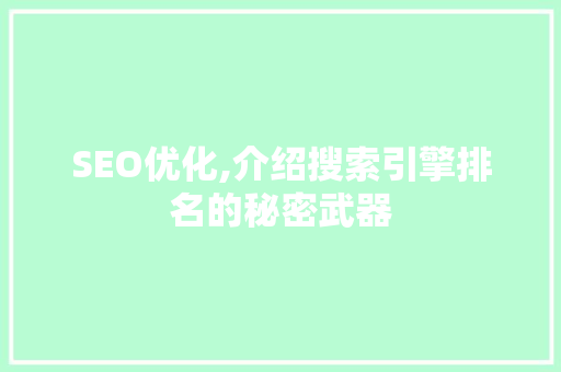 SEO优化,介绍搜索引擎排名的秘密武器