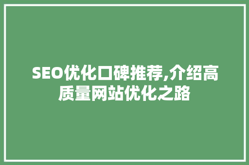 SEO优化口碑推荐,介绍高质量网站优化之路