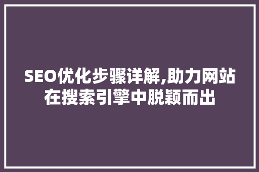 SEO优化步骤详解,助力网站在搜索引擎中脱颖而出