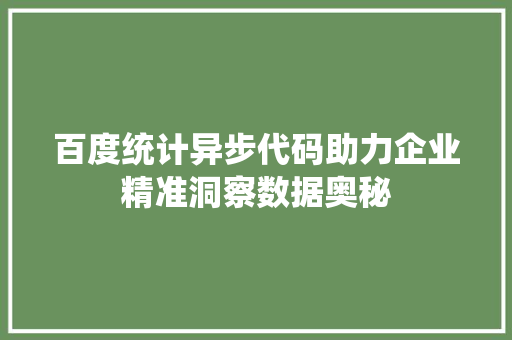百度统计异步代码助力企业精准洞察数据奥秘