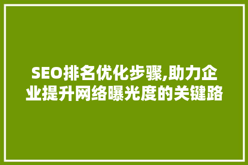 SEO排名优化步骤,助力企业提升网络曝光度的关键路径