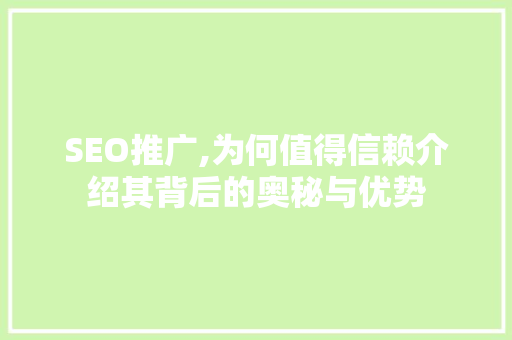SEO推广,为何值得信赖介绍其背后的奥秘与优势