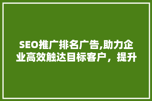SEO推广排名广告,助力企业高效触达目标客户，提升品牌影响力