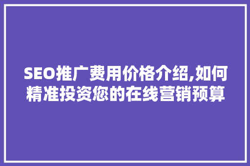 SEO推广费用价格介绍,如何精准投资您的在线营销预算