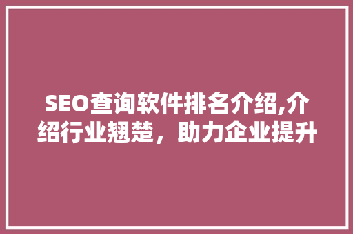 SEO查询软件排名介绍,介绍行业翘楚，助力企业提升搜索引擎优化效果