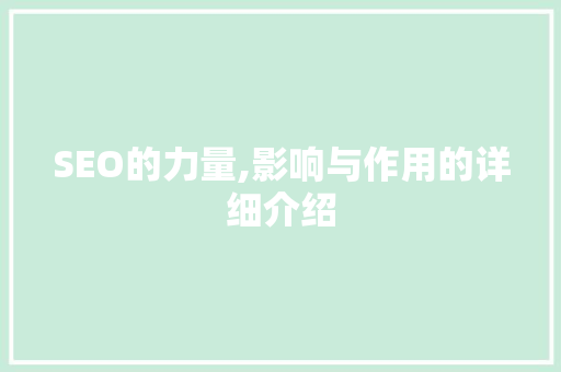 SEO的力量,影响与作用的详细介绍  第1张