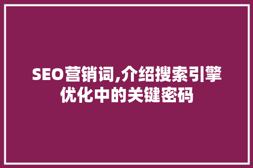 SEO营销词,介绍搜索引擎优化中的关键密码