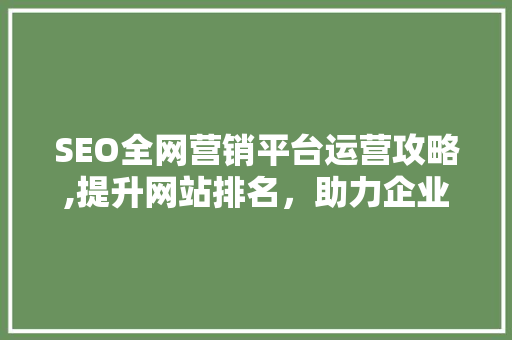 SEO全网营销平台运营攻略,提升网站排名，助力企业腾飞