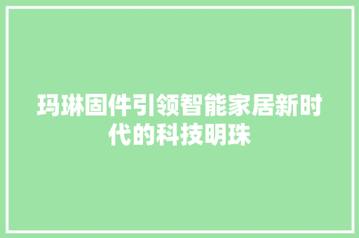 玛琳固件引领智能家居新时代的科技明珠